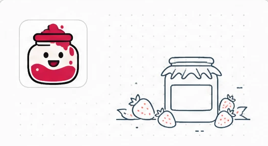 JammyJar logo beside a line drawing of a jam jar with strawberries.