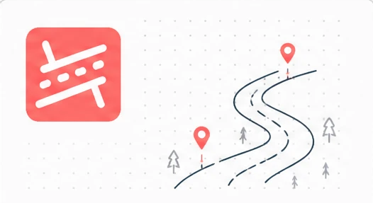 Roadmappy logo beside a line drawing of a winding road with map pins.